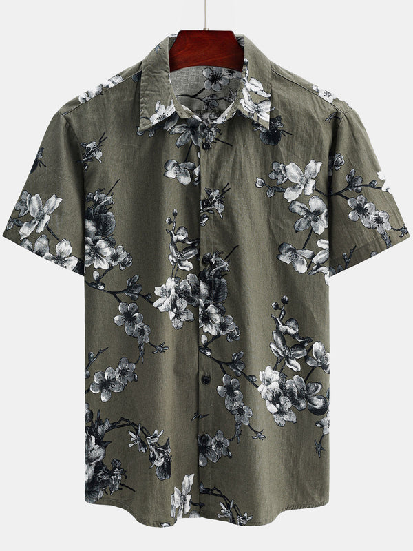 Men's Short-Sleeved Floral Cotton Shirt For Summer And Beach