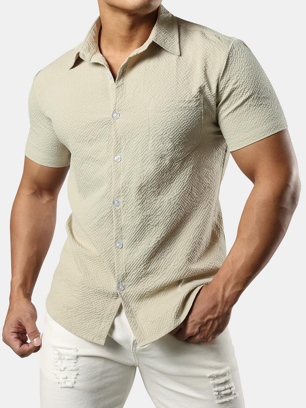 Men's Beach Bag Summer Short Sleeve Casual Button Down Shirt
