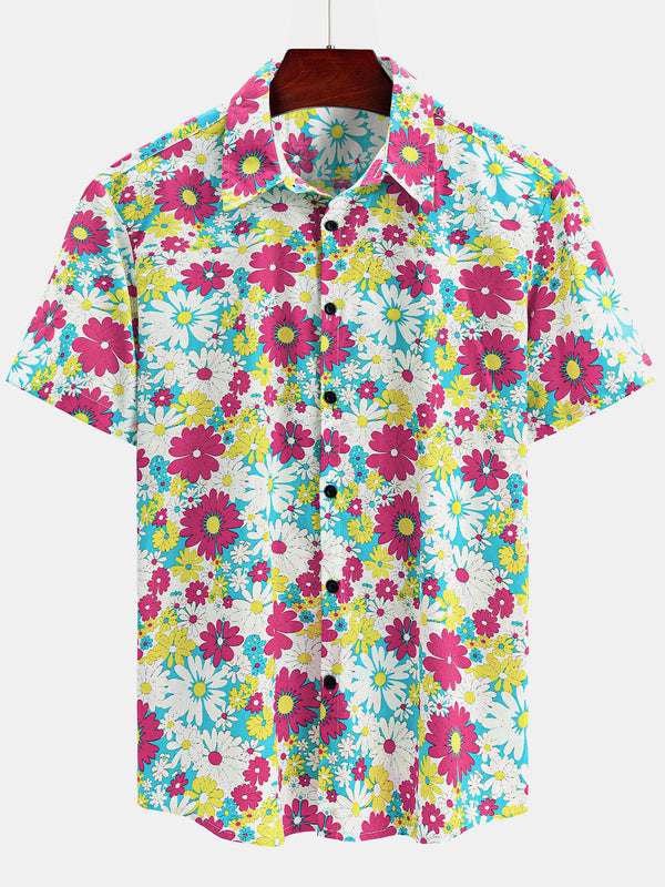 Men's Hawaiian Shirt Floral Print Casual Cotton Summer Beach Short Sleeve