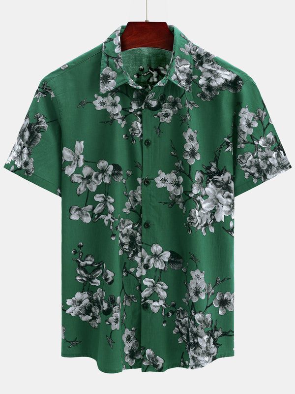 Men's Short-Sleeved Cotton Shirt With Floral Pattern For Summer And The Beach