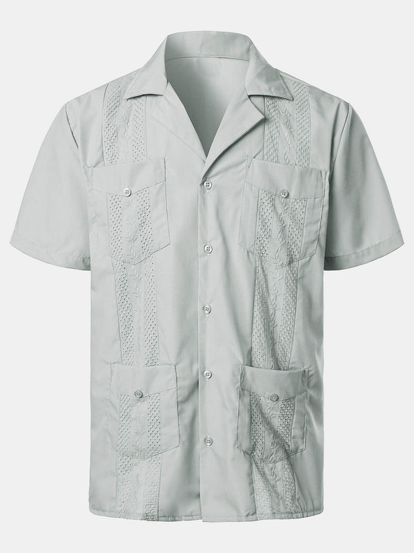 Men's Shirt With Cuban Guayabera Motif, Summery, Short-Sleeved, With Buttons