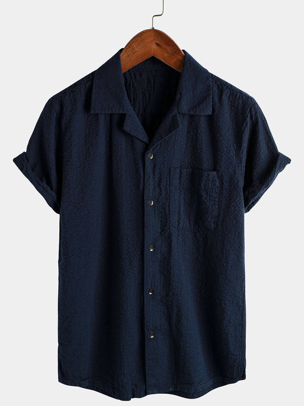 Men's Cotton Shirt With Pockets, Casual, Solid Color, Beach, Summer, Button-Up, Short Sleeves