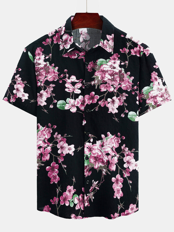 Men's Breathable Cotton Hawaiian Shirt With Floral Pattern For Summer And Beach, Short Sleeves