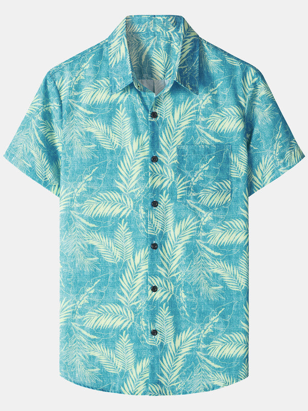 Casual Short Sleeve Hawaiian Pocket Shirts For Men With Tropical Print
