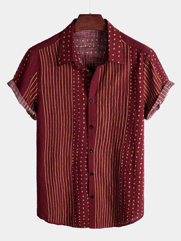 Men's Breathable Short-Sleeved Striped Cotton Shirt