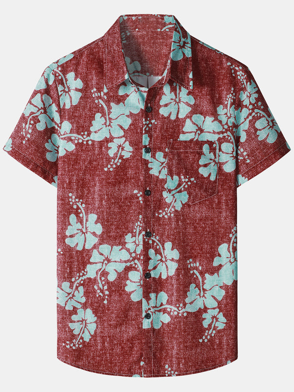 Men's Casual Aloha Shirts With Floral Print, Hawaiian Pocket And