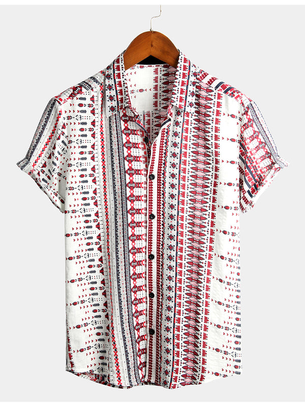 Printed Basic Short-Sleeved Shirt For Men Made Of Cotton