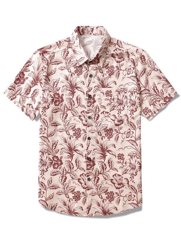 Men's Short-Sleeved Hawaiian Holiday Shirt With Floral Print In Pink